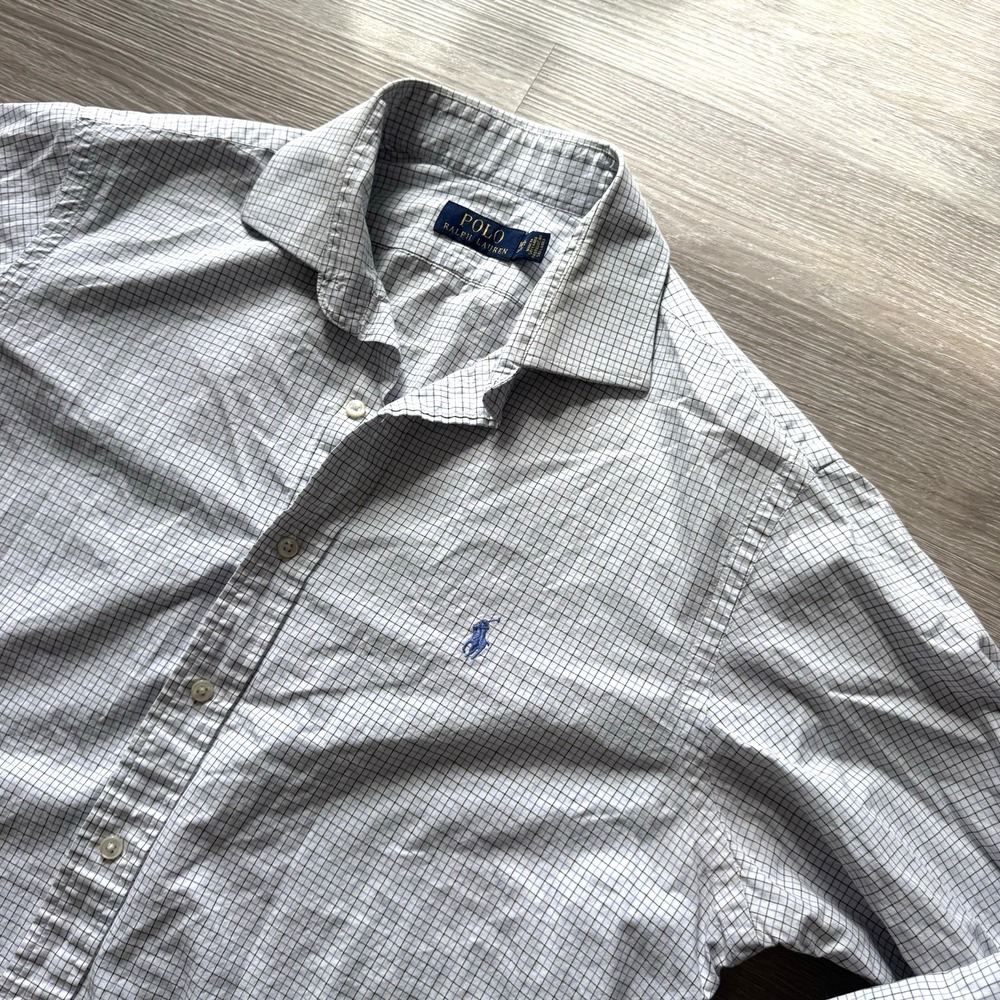 Polo Ralph Lauren Blue Black Check L/S Button Up Shirt Size L (16.5 -‎ 34/35)
